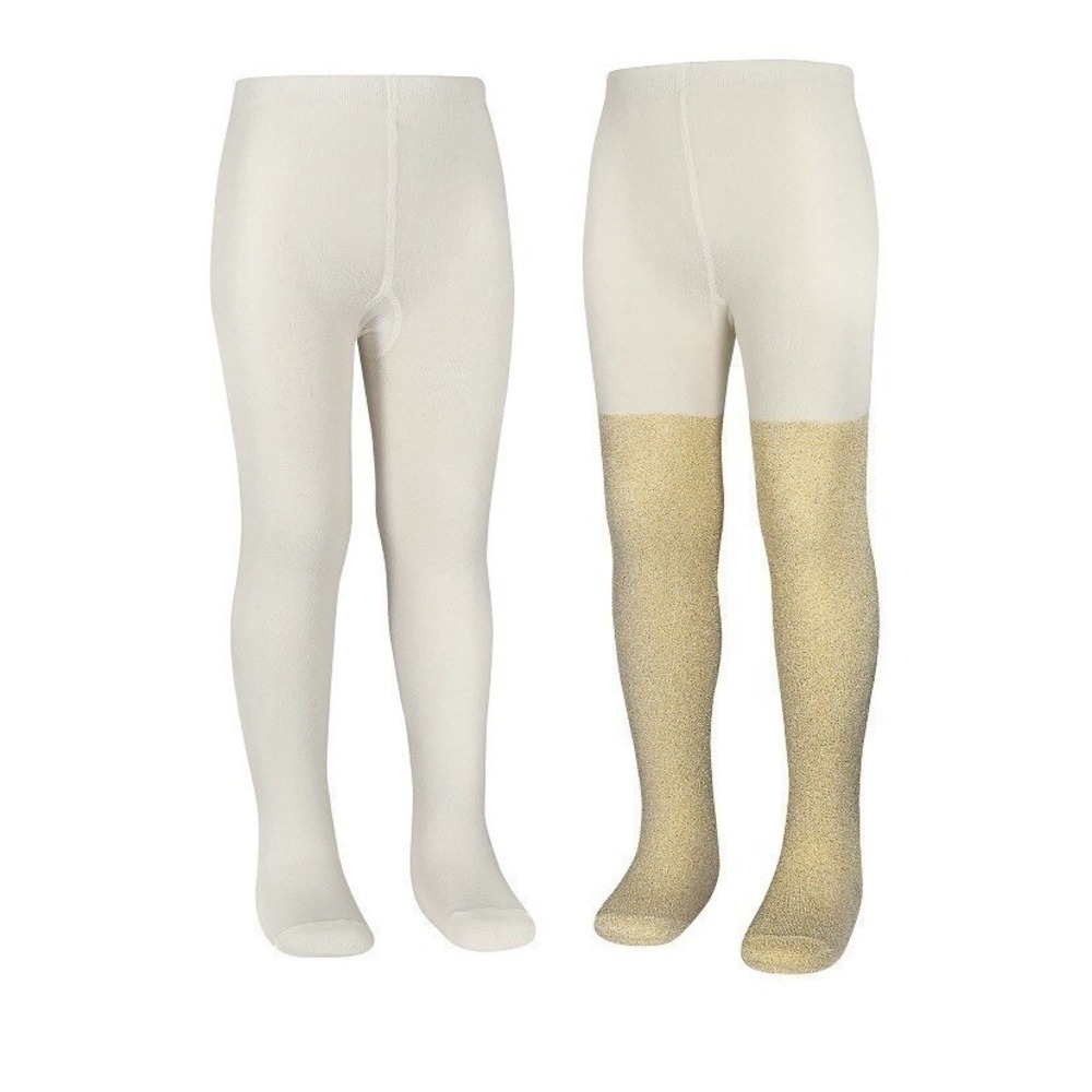 Wonder Nation Footed Tights Girls Size Large 12-16 White Gold Dress Bottoms